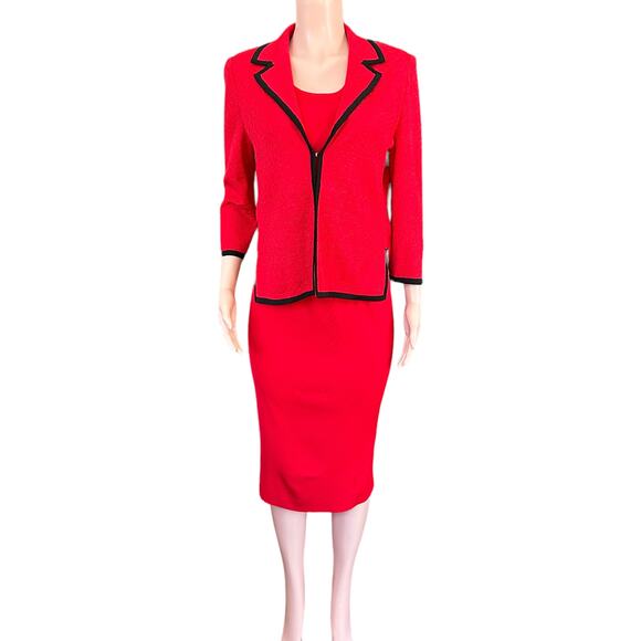 Ming Wang Red Black 3-Piece Knit Suit Blazer Tank Top & Skirt Sz Small & Medium - Picture 1 of 11